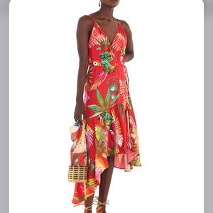 NEW Farm Rio Red Macaw Wrap Dress, Small